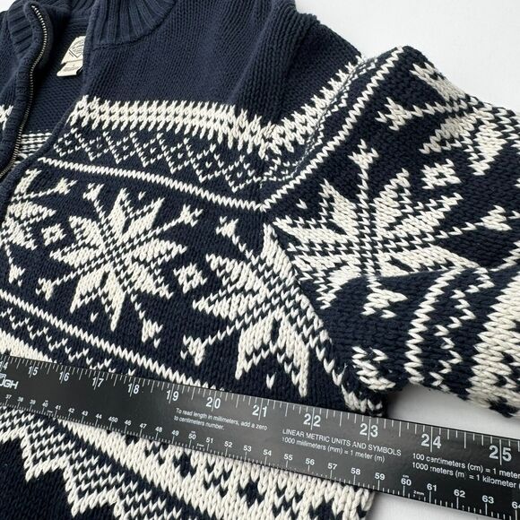 ST JOHN'S BAY Men's Large Navy Blue White Snowflake Knit Sweater 1/4 Zip Vintage - Picture 5 of 7